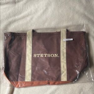 Stetson Brown Canvas Duffel Tote with Cream Straps and Tan Trim